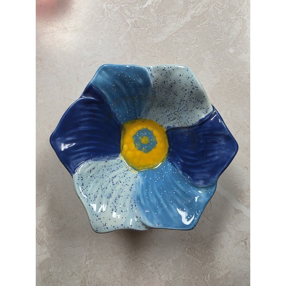 Hand Blue/Yellow Painted Ceramic Pottery Dish
